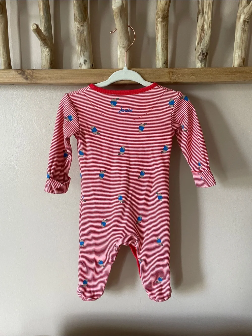 Joules Red & White Striped Footed One-Piece with Blue Fish